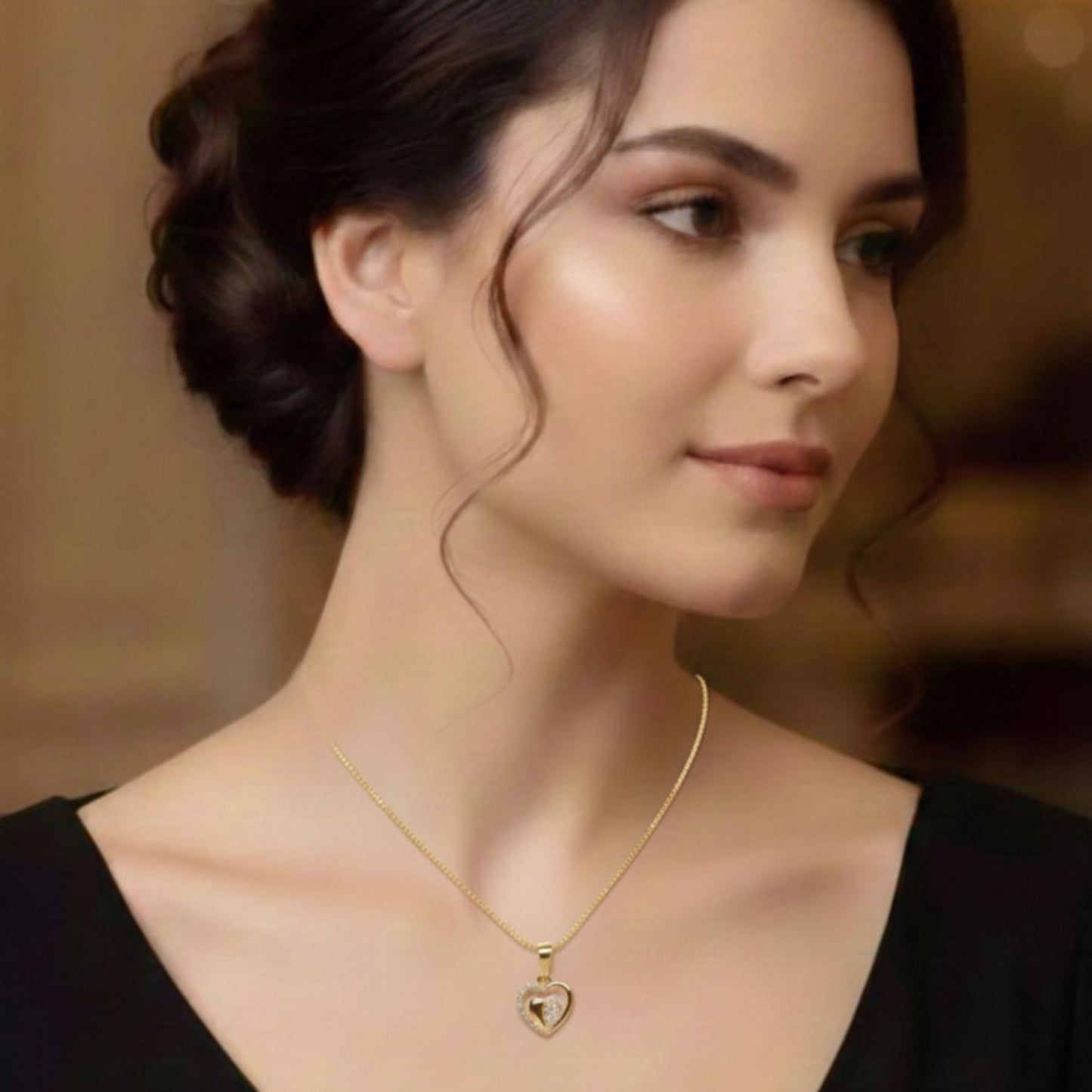 22CT Gold Plated Silver 92.5 Purity Heart Pendant with Box Chain 18 Inches for Women by Akshat Sapphire PSB0509_Gold