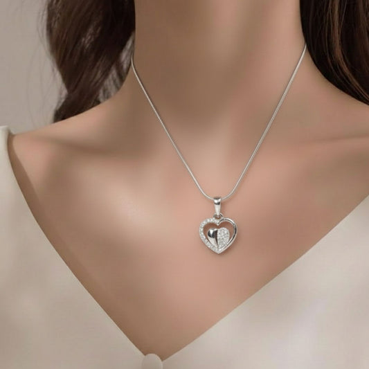 Sterling Silver Heart Pendant with 18 Inches Snake Chain for Women by Akshat Sapphire 92.5 Silver PSS0509