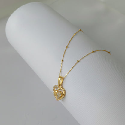 22CT Gold Plated Silver 92.5 Purity Heart Pendant with Ball Chain 18 Inches for Women by Akshat Sapphire PSBL0509_Gold