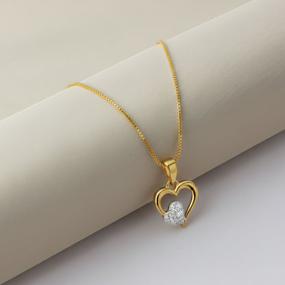 22CT Gold Plated Silver 92.5 Purity Heart Pendant with Box Chain 18 Inches for Women by Akshat Sapphire PSB0514_Gold
