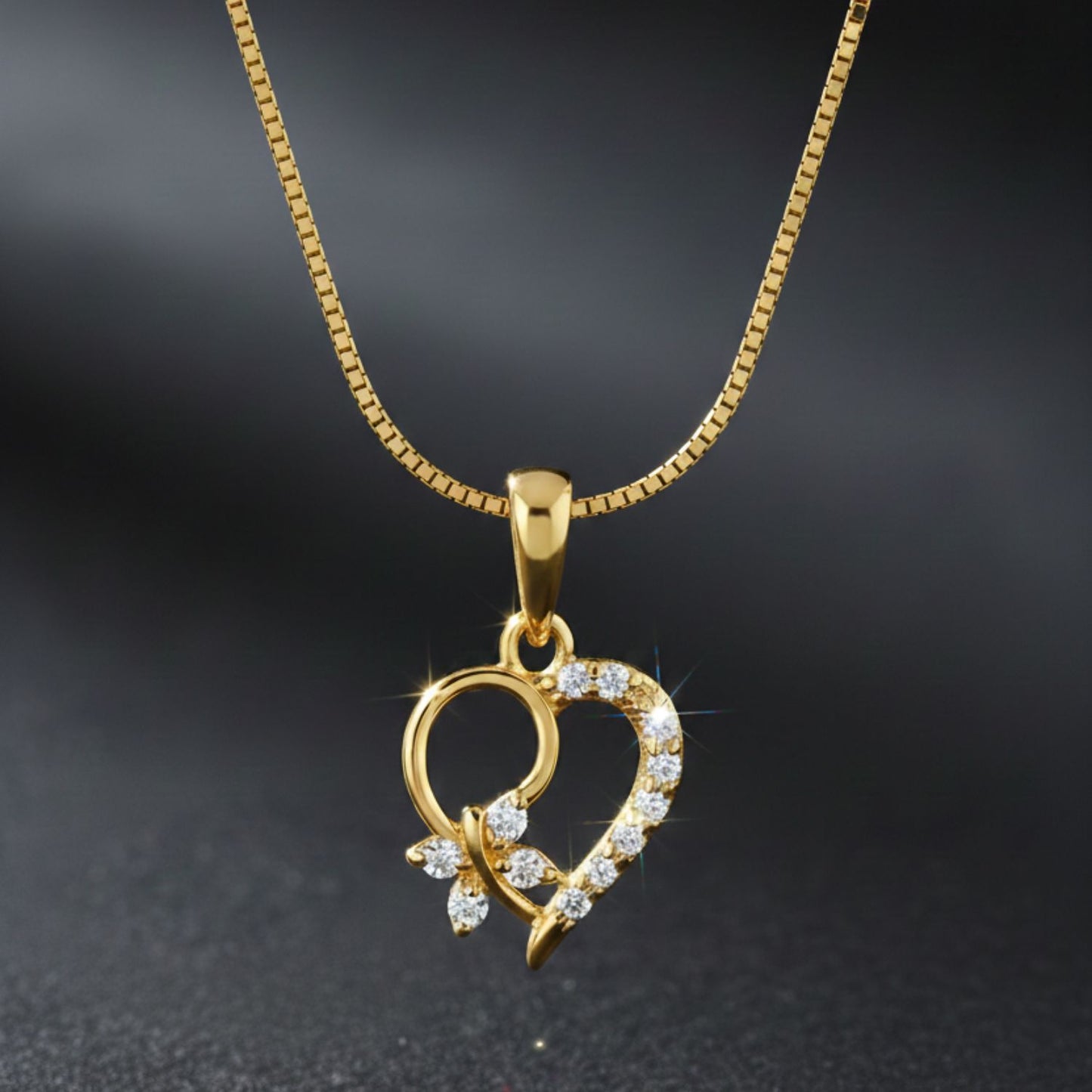 22CT Gold Plated Silver 92.5 Purity Heart Pendant with Box Chain 18 Inches for Women by Akshat Sapphire PSB0507_Gold