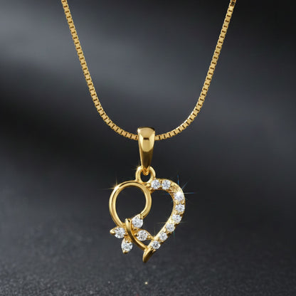 22CT Gold Plated Silver 92.5 Purity Heart Pendant with Box Chain 18 Inches for Women by Akshat Sapphire PSB0507_Gold