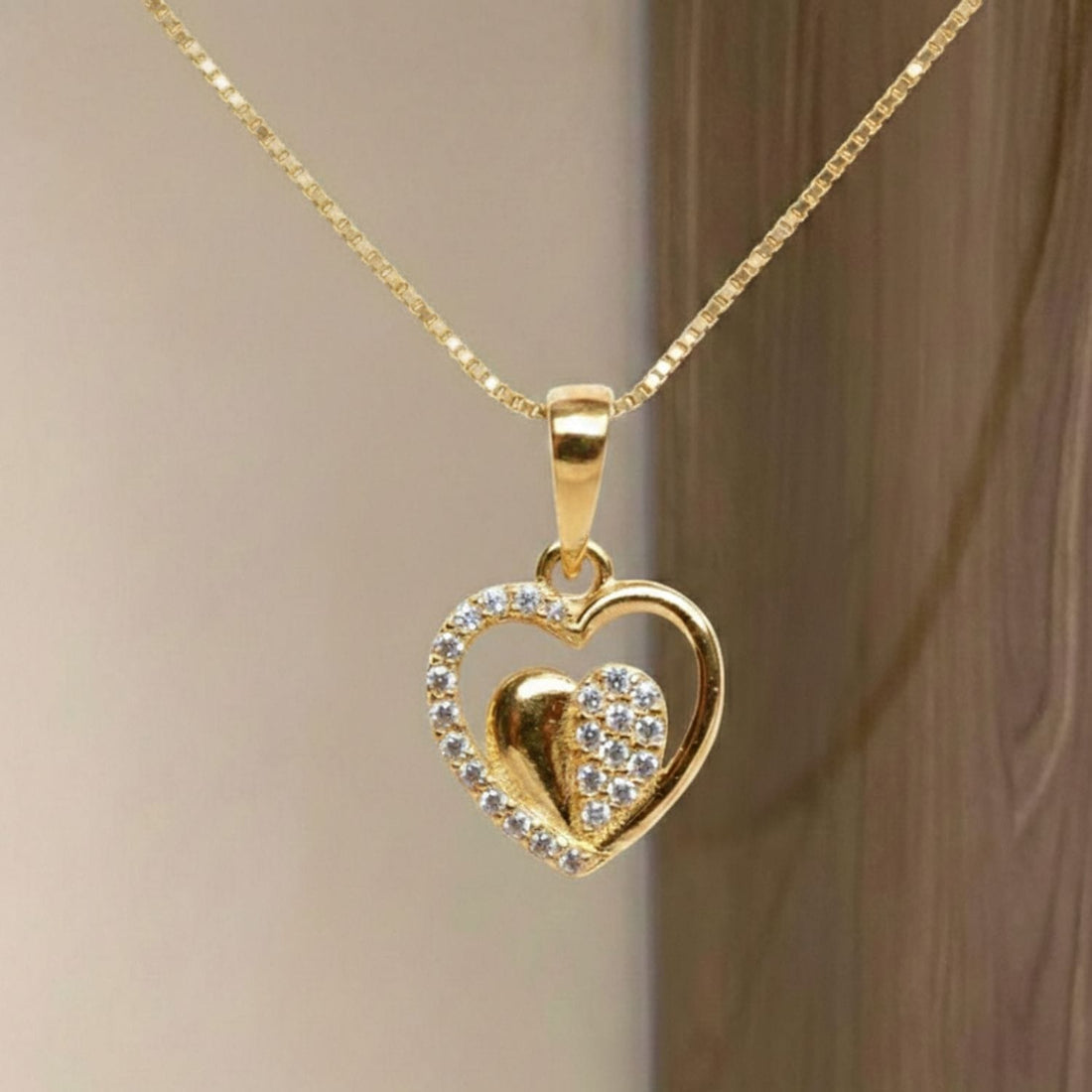 22CT Gold Plated Silver 92.5 Purity Heart Pendant with Box Chain 18 Inches for Women by Akshat Sapphire PSB0509_Gold