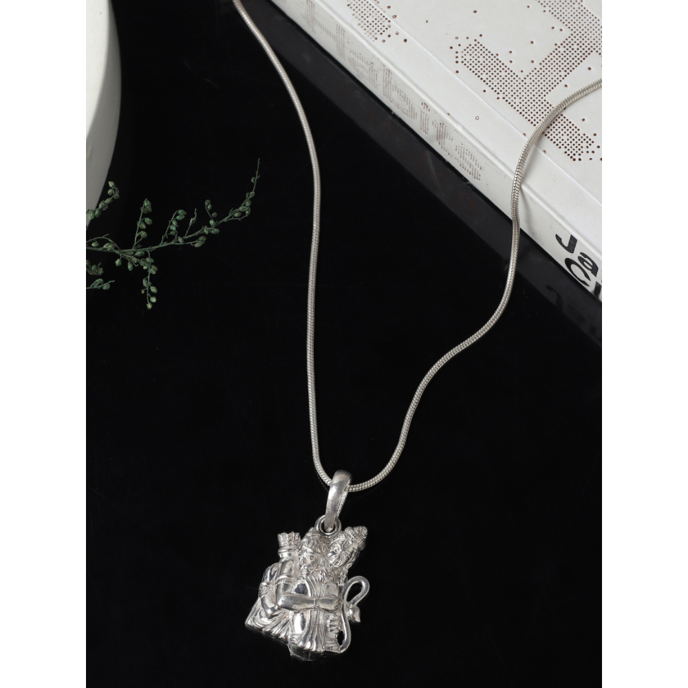 God Hanuman Chain Pendant (Pendant with Rope Chain- 22 inches) for Men & Women Pure Silver Lord bajrang bali Chain Locket for Good Health & Wealth