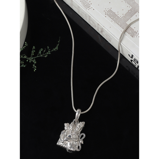 God Hanuman Chain Pendant (Pendant with Rope Chain- 22 inches) for Men & Women Pure Silver Lord bajrang bali Chain Locket for Good Health & Wealth