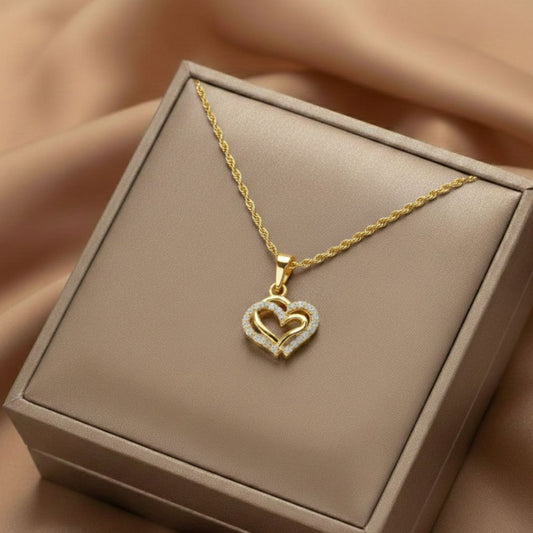 22CT Gold Plated Silver 92.5 Purity Heart Pendant with Rope Chain 18 Inches for Women by Akshat Sapphire PSR0506_Gold