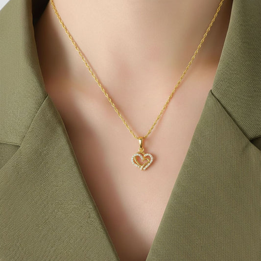 22CT Gold Plated Silver 92.5 Purity Heart Pendant with Rope Chain 18 Inches for Women by Akshat Sapphire PSR0506_Gold