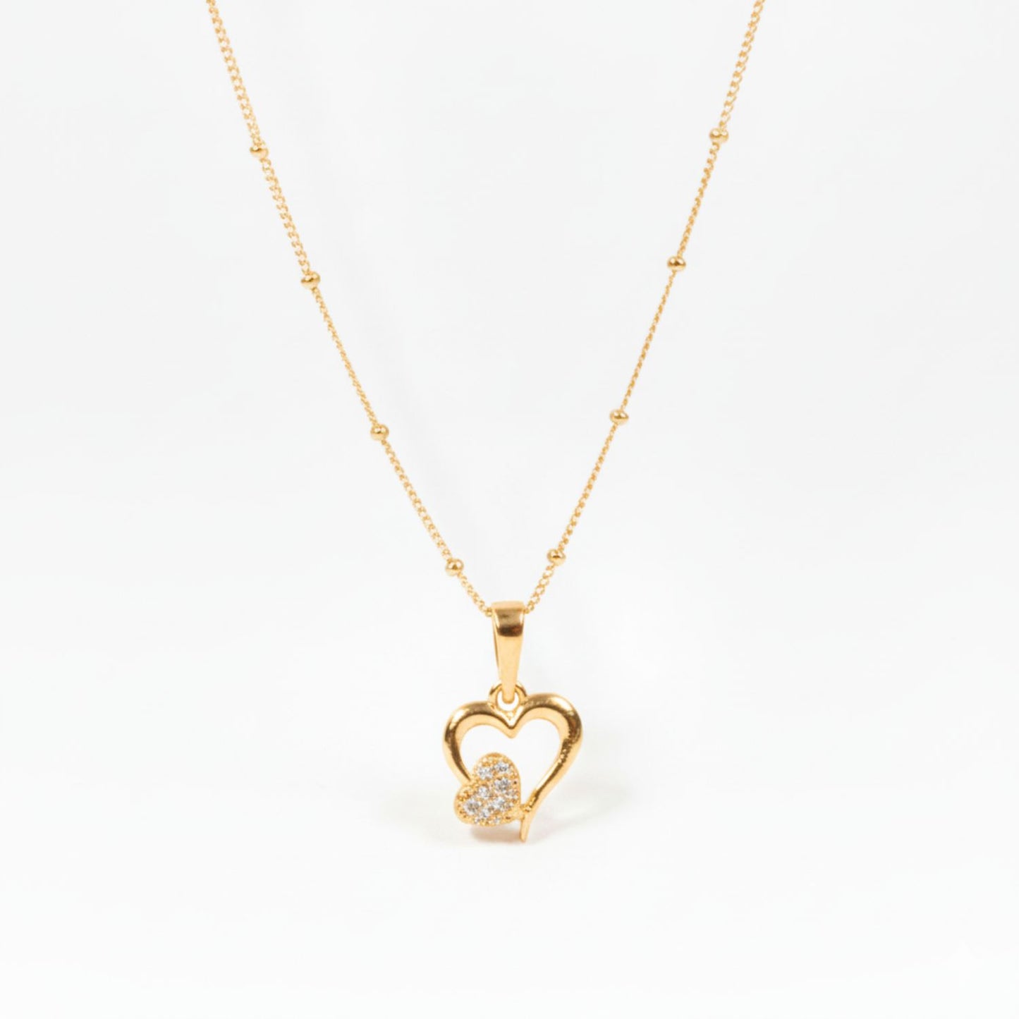 22CT Gold Plated Silver 92.5 Purity Heart Pendant with Ball Chain 18 Inches for Women by Akshat Sapphire PSBL0514_Gold