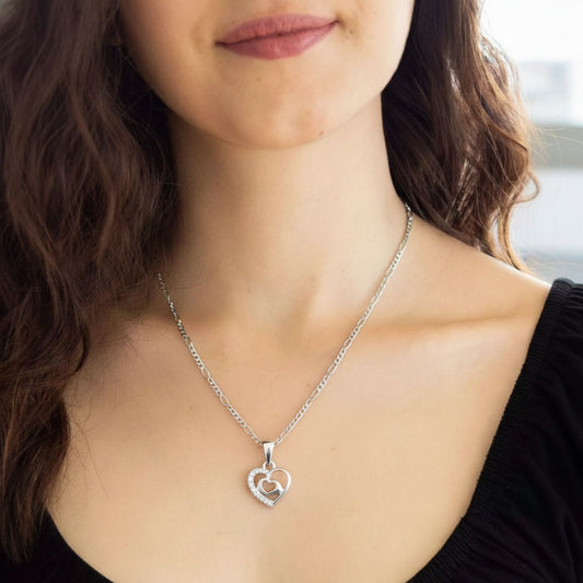 Sterling Silver Heart Pendant with 18 Inches Figaro Chain for Women by Akshat Sapphire 92.5 Silver PSF0510