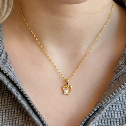 22CT Gold Plated Silver 92.5 Purity Heart Pendant with Rope Chain 18 Inches for Women by Akshat Sapphire PSR0514_Gold