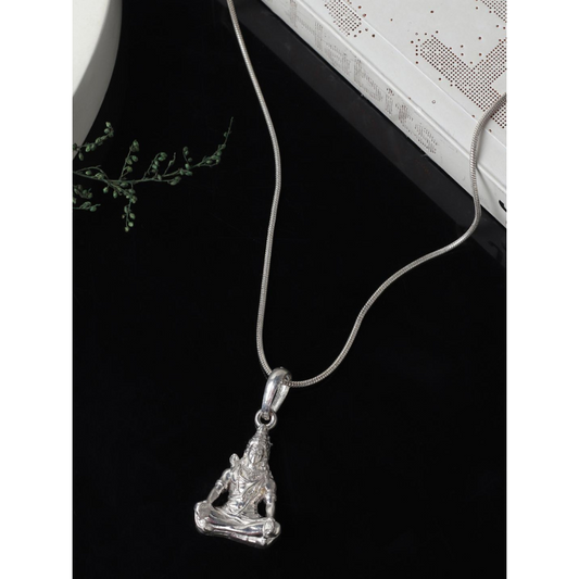 Akshat Sapphire Sterling Silver (92.5% purity) God Shiva Chain Pendant (Pendant with Anchor/ Cable Chain Chain) for Men & Women Pure Silver Lord Shiv Chain Locket for Good Health & Wealth