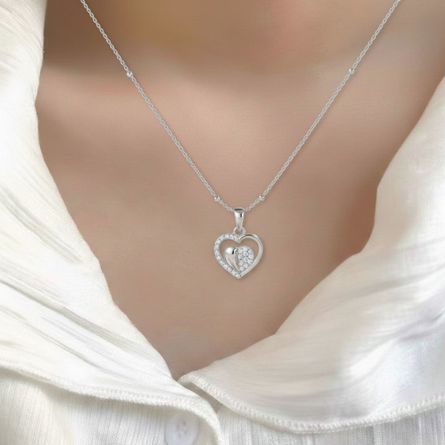 Sterling Silver Heart Pendant with 18 Inches Ball Chain for Women by Akshat Sapphire 92.5 Silver PSBL0509