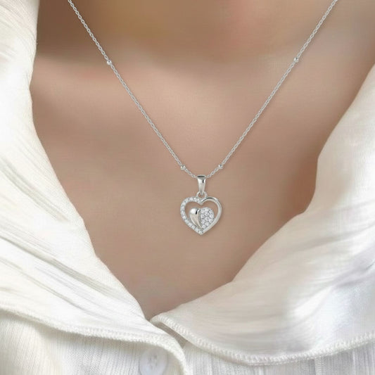 Sterling Silver Heart Pendant with 18 Inches Ball Chain for Women by Akshat Sapphire 92.5 Silver PSBL0509