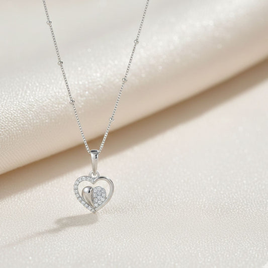 Sterling Silver Heart Pendant with 18 Inches Ball Chain for Women by Akshat Sapphire 92.5 Silver PSBL0509