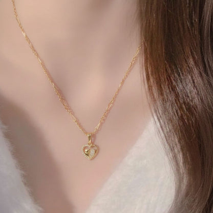 22CT Gold Plated Silver 92.5 Purity Heart Pendant with Figaro Chain 18 Inches for Women by Akshat Sapphire PSF0509_Gold