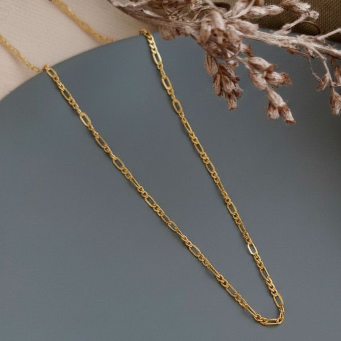 22CT Gold Plated Silver 92.5 Purity Heart Pendant with Figaro Chain 18 Inches for Women by Akshat Sapphire PSF0509_Gold