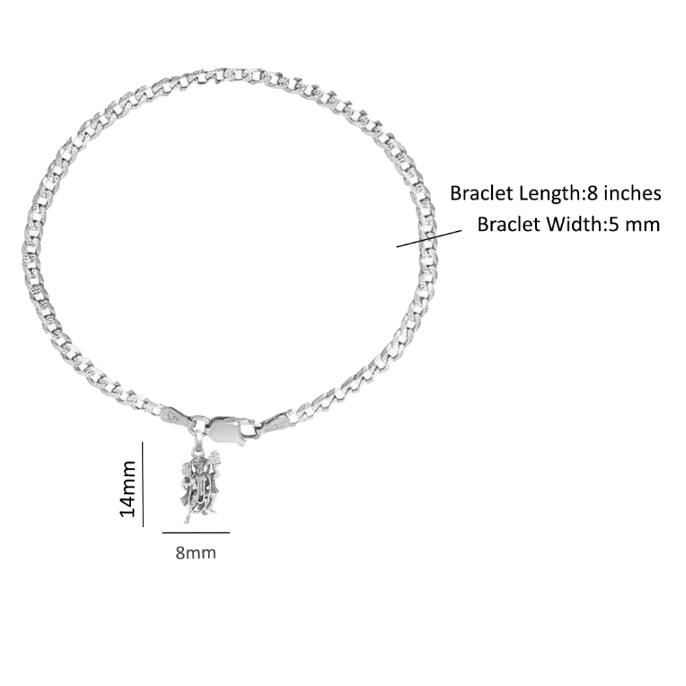 Akshat Sapphire 92.5% pure Sterling Silver Curb Designer Bracelet with Charm Hanuman for Men & Boys