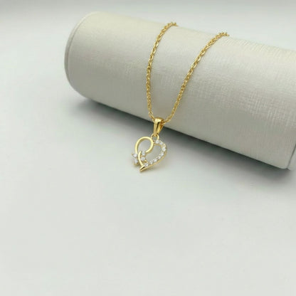 22CT Gold Plated Silver 92.5 Purity Heart Pendant with Anchor Chain 18 Inches for Women by Akshat Sapphire PSA0507_Gold