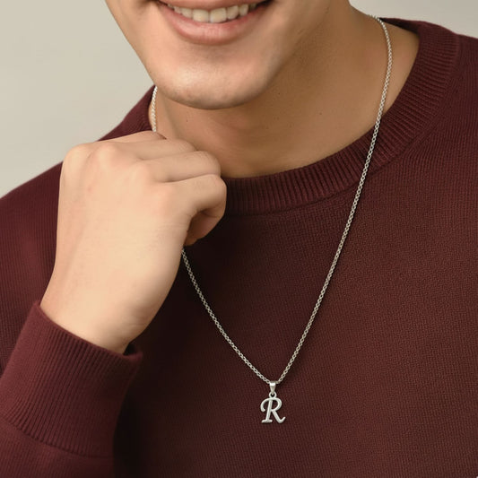 Alphabet R Pendant for Men & Women by Akshat Sapphire 92.5 Silver NP_R_8018