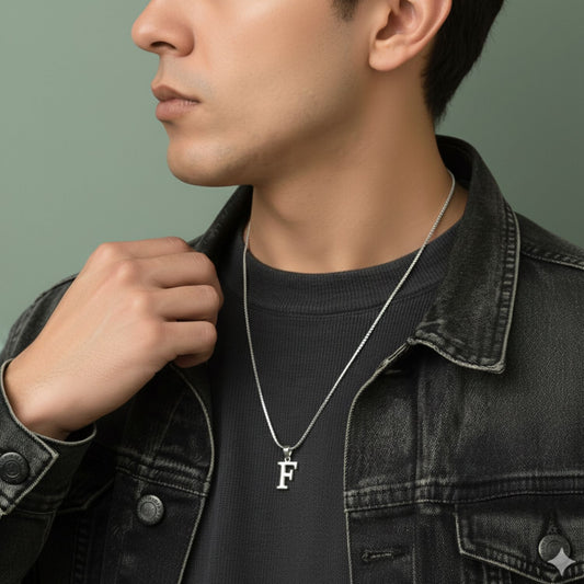 Alphabet F Pendant for Men & Women by Akshat Sapphire 92.5 Silver NP_F_8006