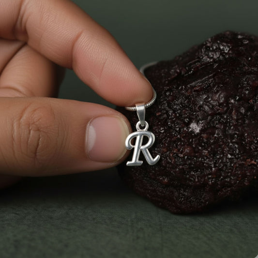 Alphabet R Pendant for Men & Women by Akshat Sapphire 92.5 Silver NP_R_8018