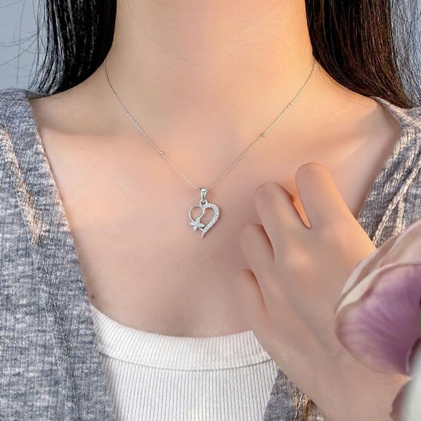 Sterling Silver Heart Pendant with 18 Inches Ball Chain for Women by Akshat Sapphire 92.5 Silver PSBL0507