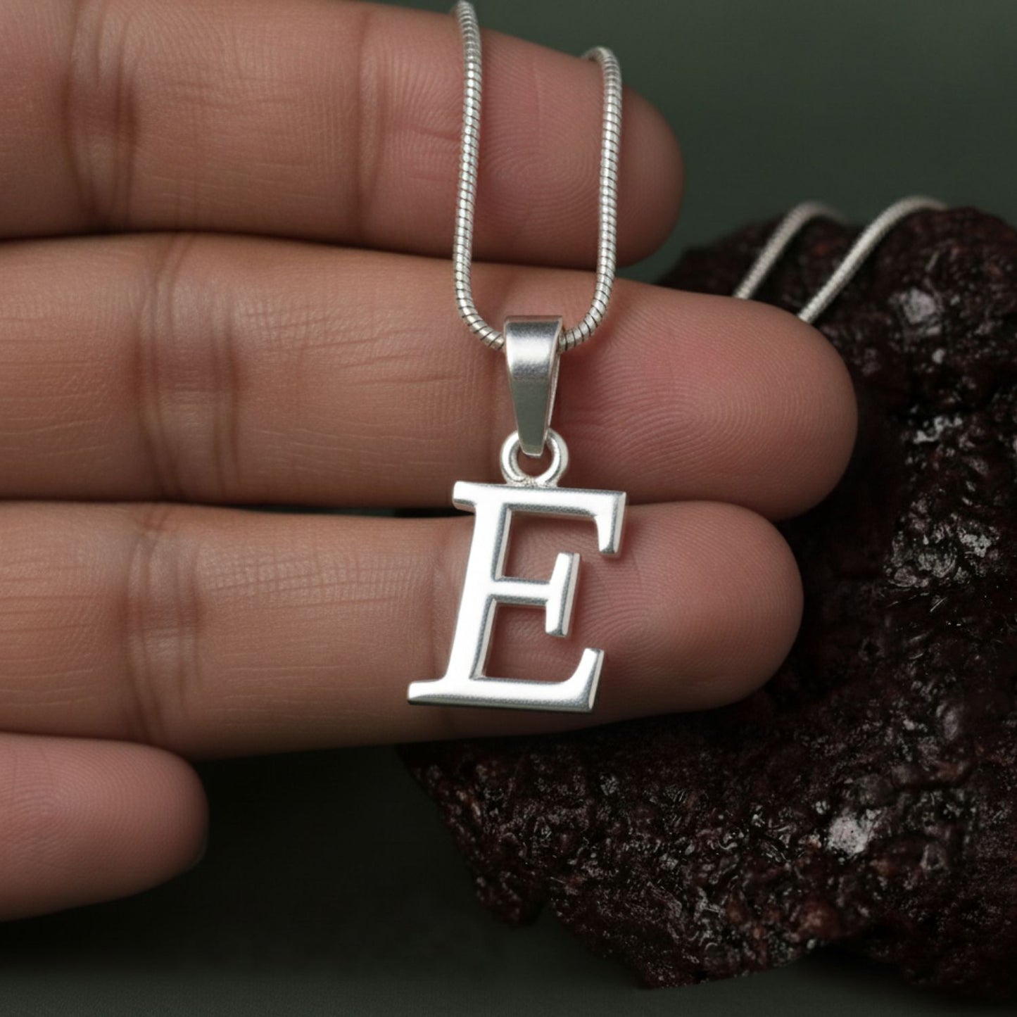 Alphabet E Pendant for Men & Women by Akshat Sapphire 92.5 Silver NP_E_8005