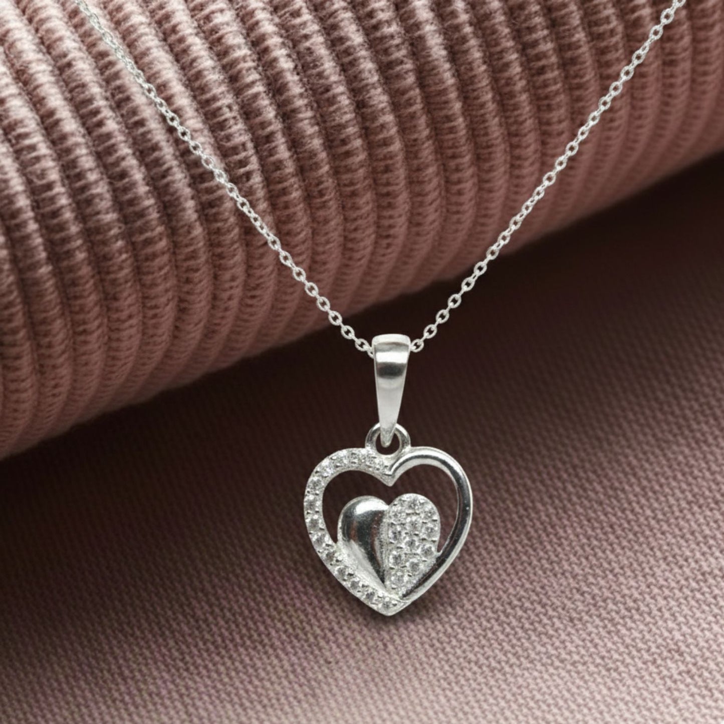 Sterling Silver Heart Pendant with 18 Inches Anchor Chain for Women by Akshat Sapphire 92.5 Silver PSA0509
