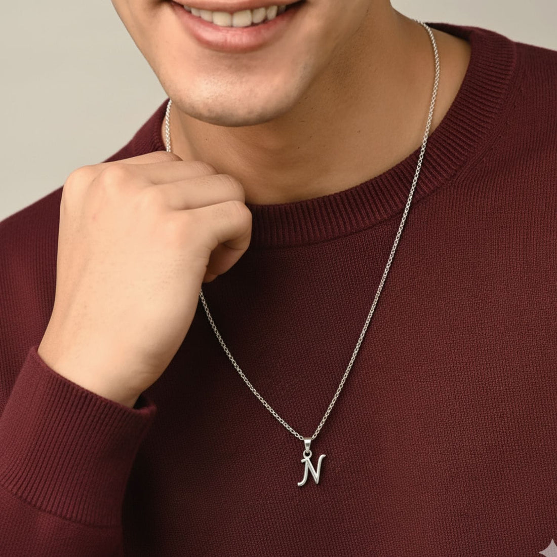 Alphabet N Pendant for Men & Women by Akshat Sapphire 92.5 Silver NP_N_8014