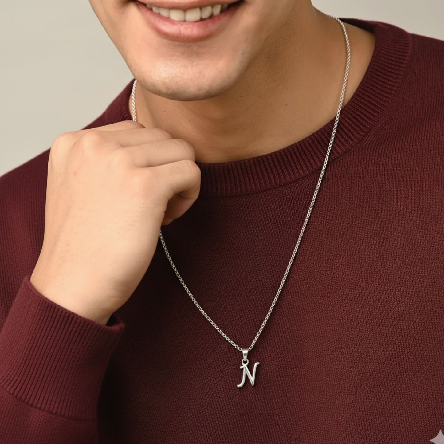 Alphabet N Pendant for Men & Women by Akshat Sapphire 92.5 Silver NP_N_8014