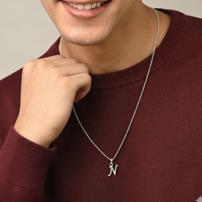 Alphabet N Pendant for Men & Women by Akshat Sapphire 92.5 Silver NP_N_8014