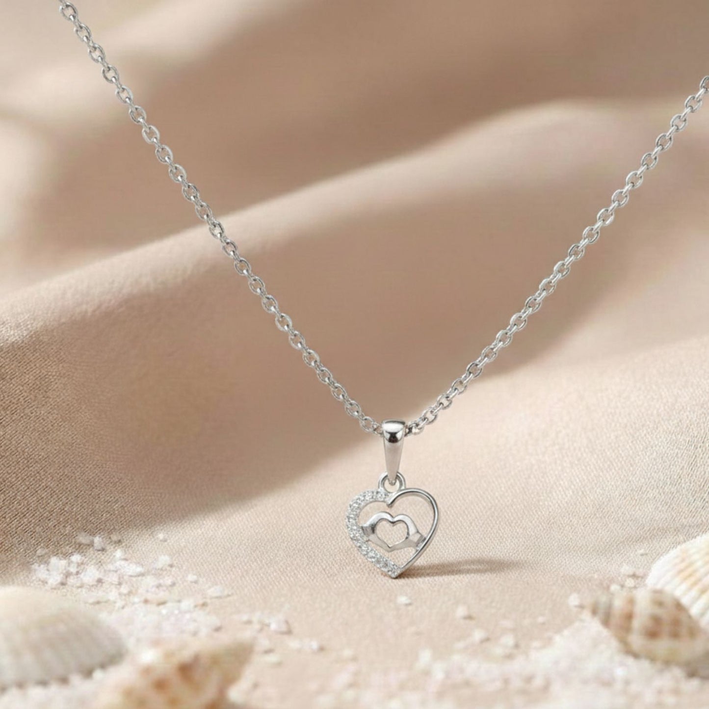 Sterling Silver Heart Pendant with 18 Inches Anchor Chain for Women by Akshat Sapphire 92.5 Silver PSA0510