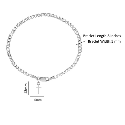 Akshat Sapphire 92.5% pure Sterling Silver Curb Designer Bracelet with Charm Jesus for Men & Boys