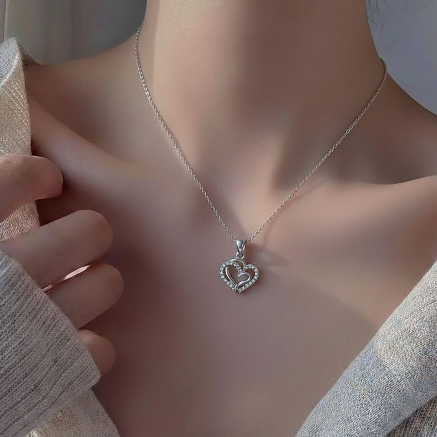 Sterling Silver Heart Pendant with 18 Inches Rope Chain for Women by Akshat Sapphire 92.5 Silver PSR0506