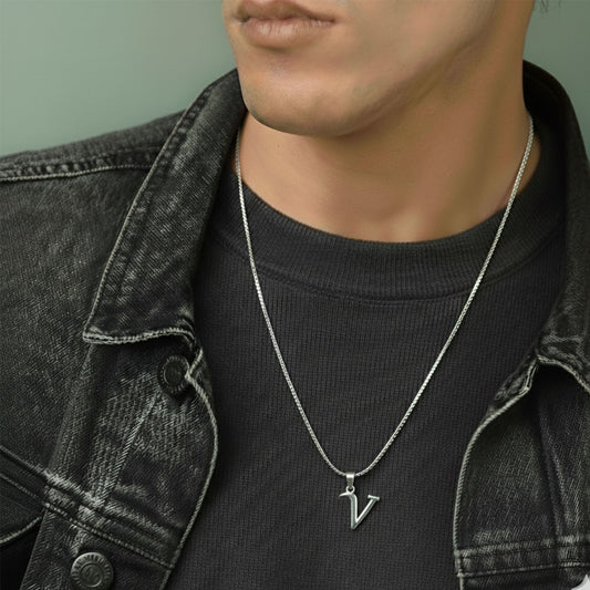 Alphabet V Pendant for Men & Women by Akshat Sapphire 92.5 Silver NP_V_8022