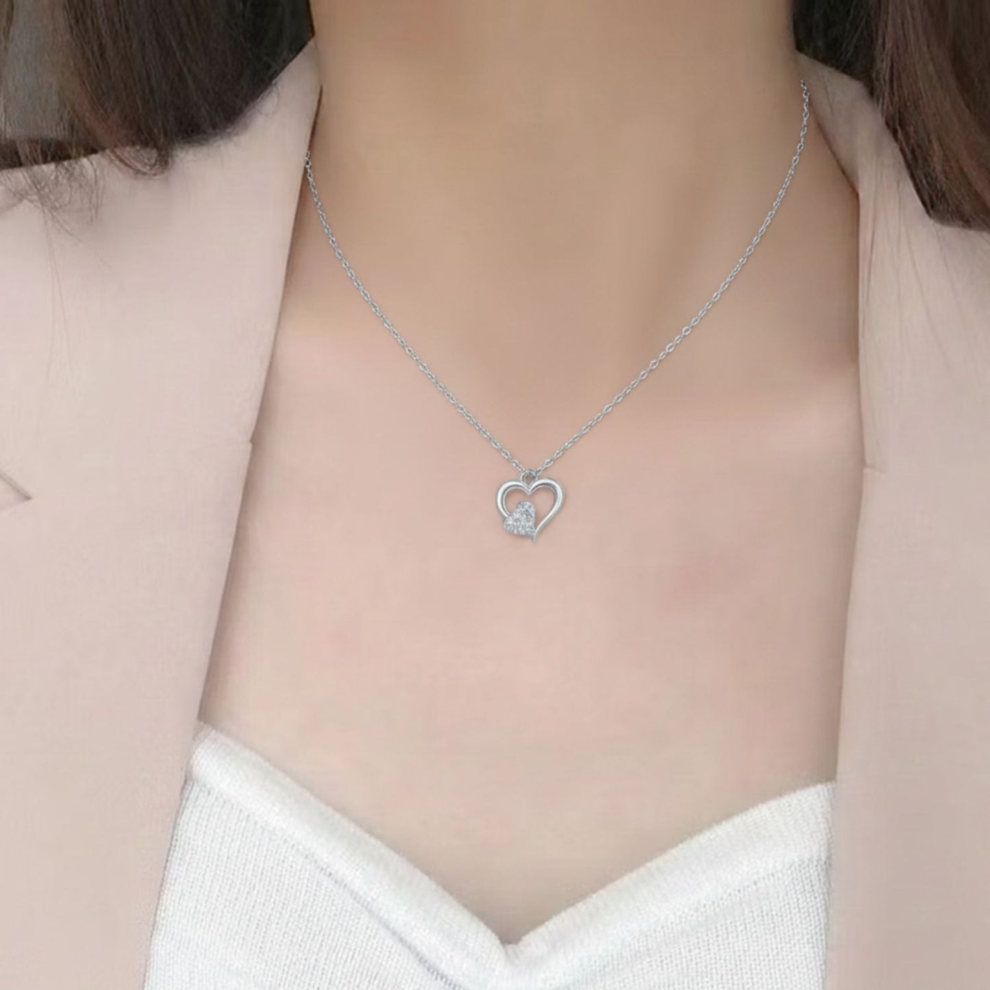 Sterling Silver Heart Pendant with 18 Inches Anchor Chain for Women by Akshat Sapphire 92.5 Silver PSA0514