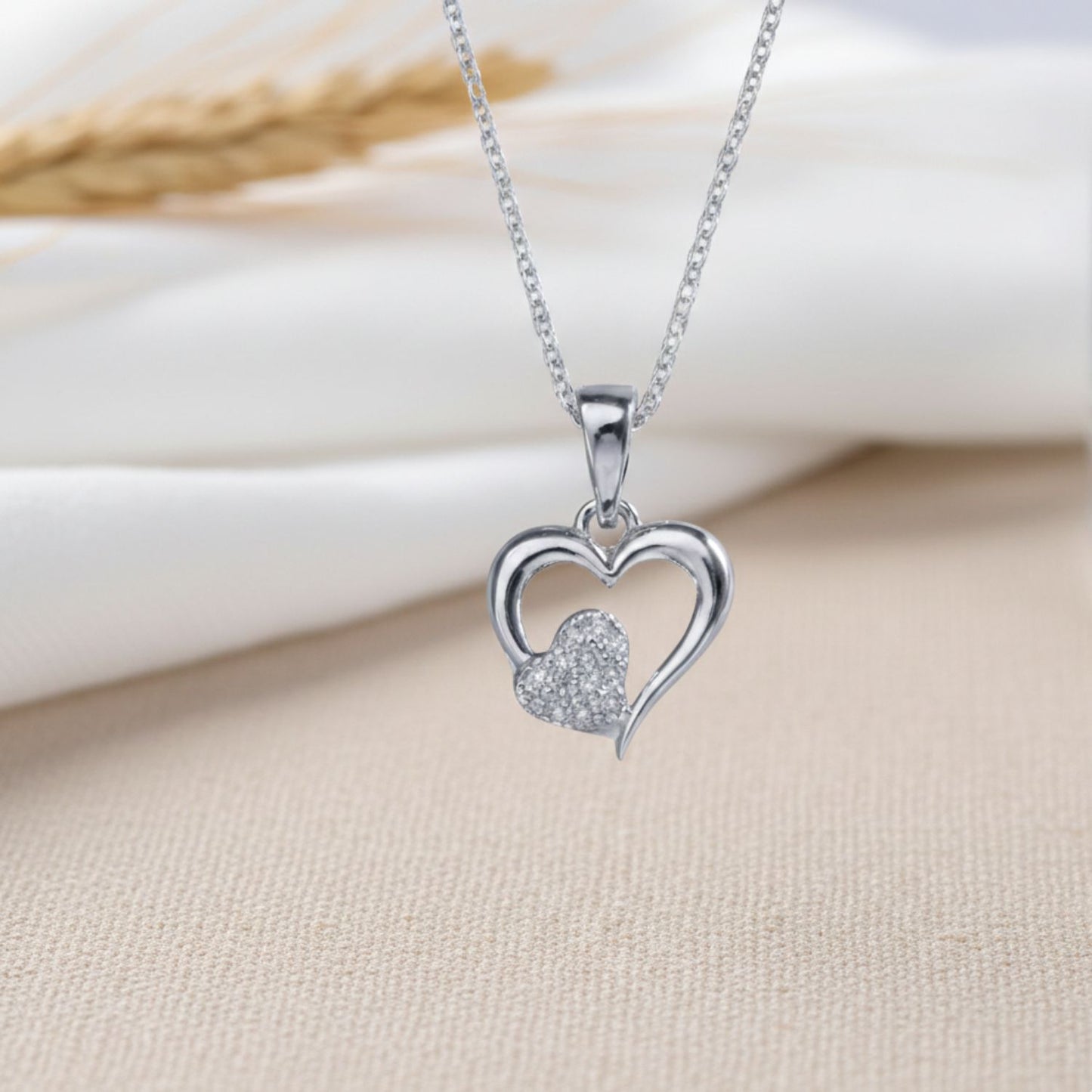 Sterling Silver Heart Pendant with 18 Inches Anchor Chain for Women by Akshat Sapphire 92.5 Silver PSA0514