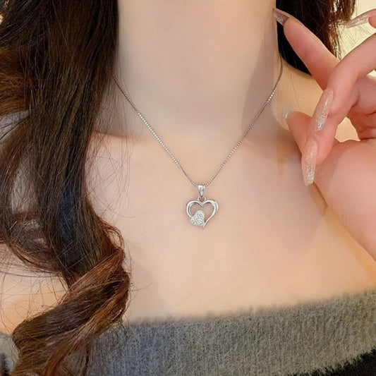 Sterling Silver Heart Pendant with 18 Inches box Chain for Women by Akshat Sapphire 92.5 Silver PSB0514