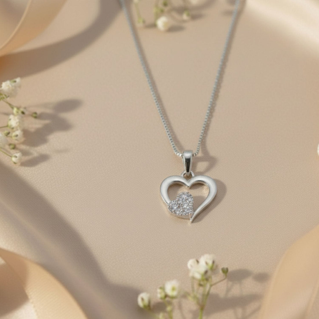 Sterling Silver Heart Pendant with 18 Inches box Chain for Women by Akshat Sapphire 92.5 Silver PSB0514