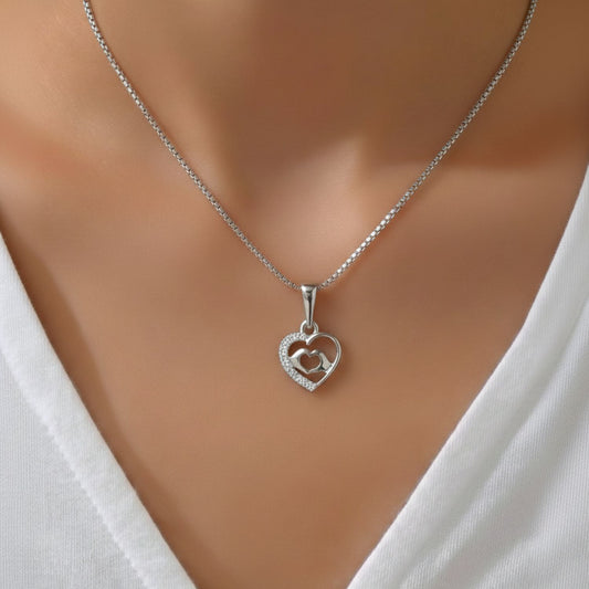 Sterling Silver Heart Pendant with 18 Inches box Chain for Women by Akshat Sapphire 92.5 Silver PSB0510