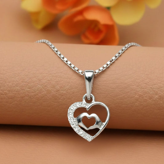 Sterling Silver Heart Pendant with 18 Inches box Chain for Women by Akshat Sapphire 92.5 Silver PSB0510