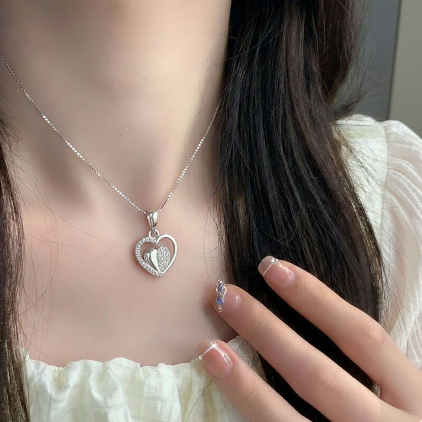 Sterling Silver Heart Pendant with 18 Inches box Chain for Women by Akshat Sapphire 92.5 Silver PSB0509