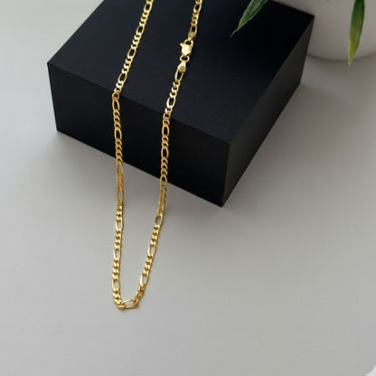 22CT Gold Plated Silver 92.5 Purity Heart Pendant with Figaro Chain 18 Inches for Women by Akshat Sapphire PSF0510_Gold