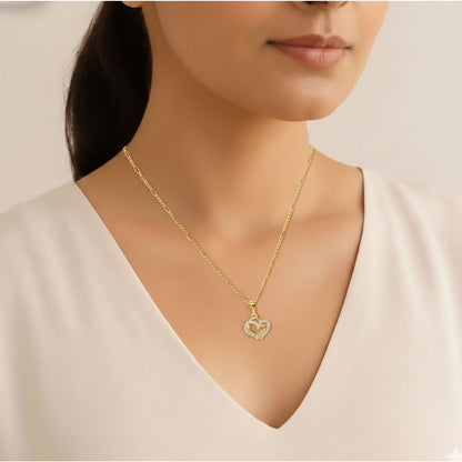 22CT Gold Plated Silver 92.5 Purity Heart Pendant with Figaro Chain 18 Inches for Women by Akshat Sapphire PSF0506_Gold