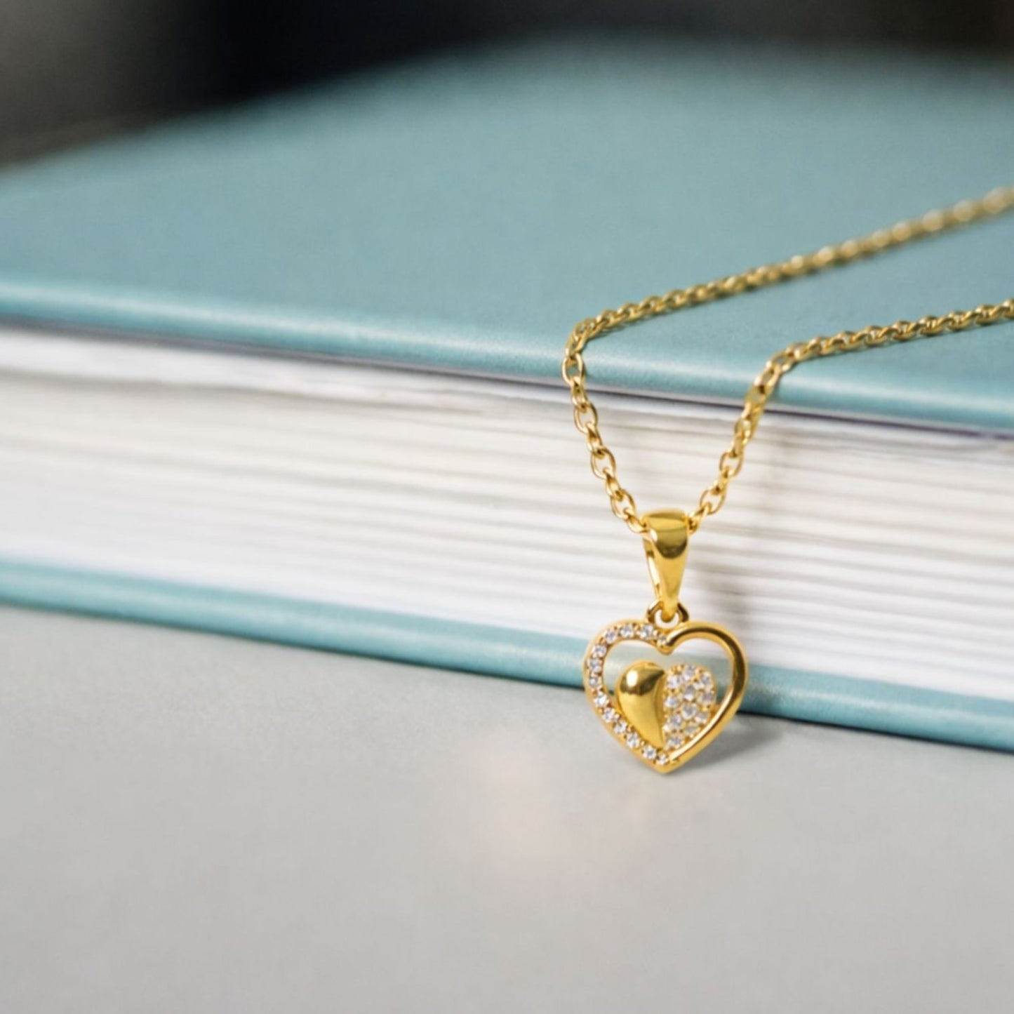 22CT Gold Plated Silver 92.5 Purity Heart Pendant with Rope Chain 18 Inches for Women by Akshat Sapphire PSR0509_Gold