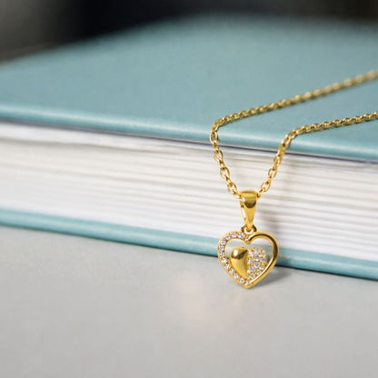 22CT Gold Plated Silver 92.5 Purity Heart Pendant with Rope Chain 18 Inches for Women by Akshat Sapphire PSR0509_Gold