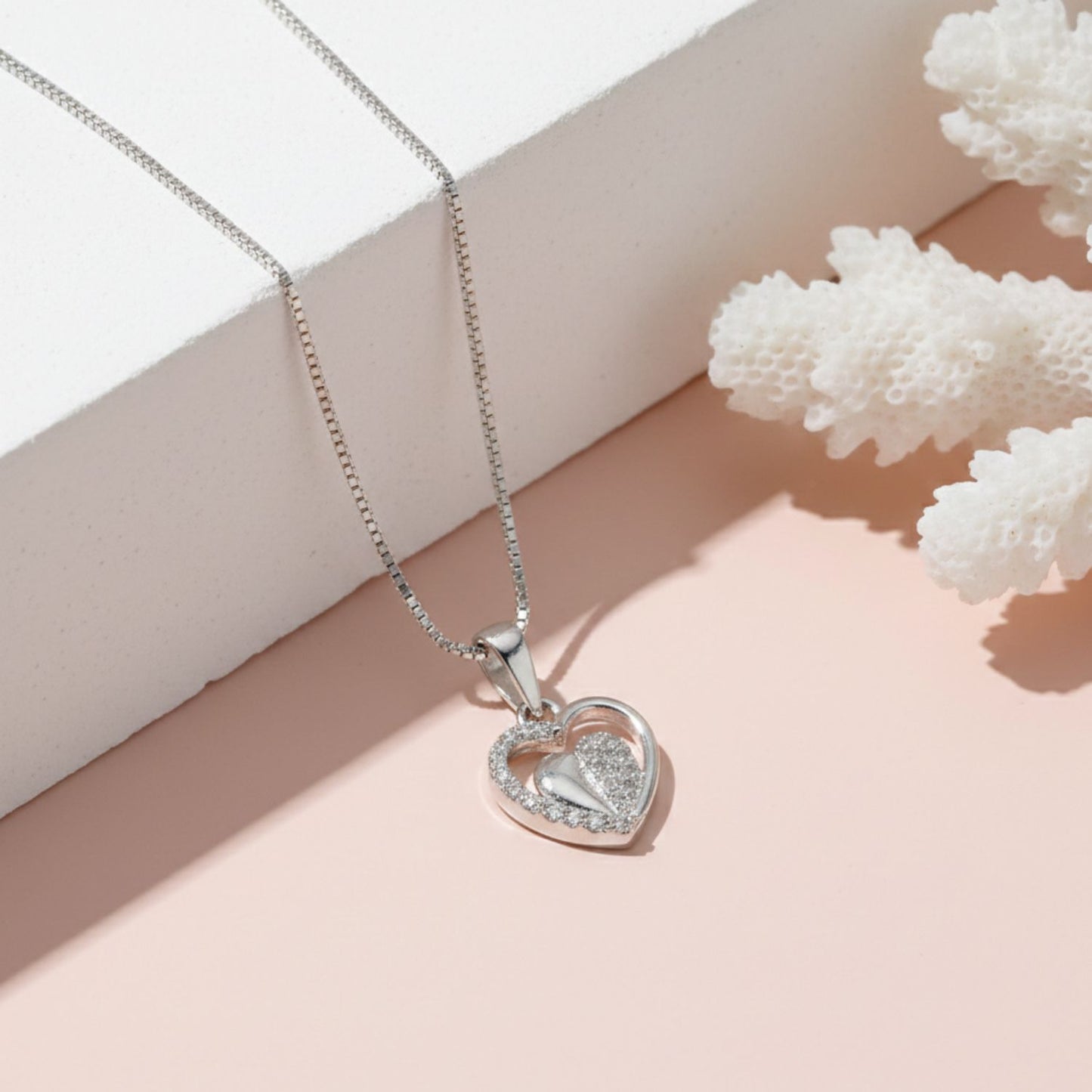 Sterling Silver Heart Pendant with 18 Inches box Chain for Women by Akshat Sapphire 92.5 Silver PSB0509