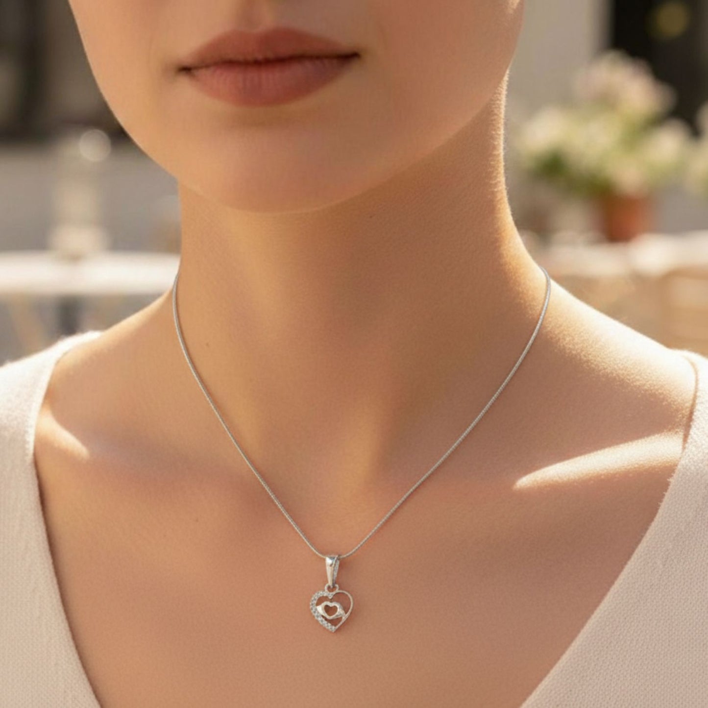 Sterling SilverHeart Pendant with 18 Inches Snake Chain for Women by Akshat Sapphire 92.5 Silver PSS0510