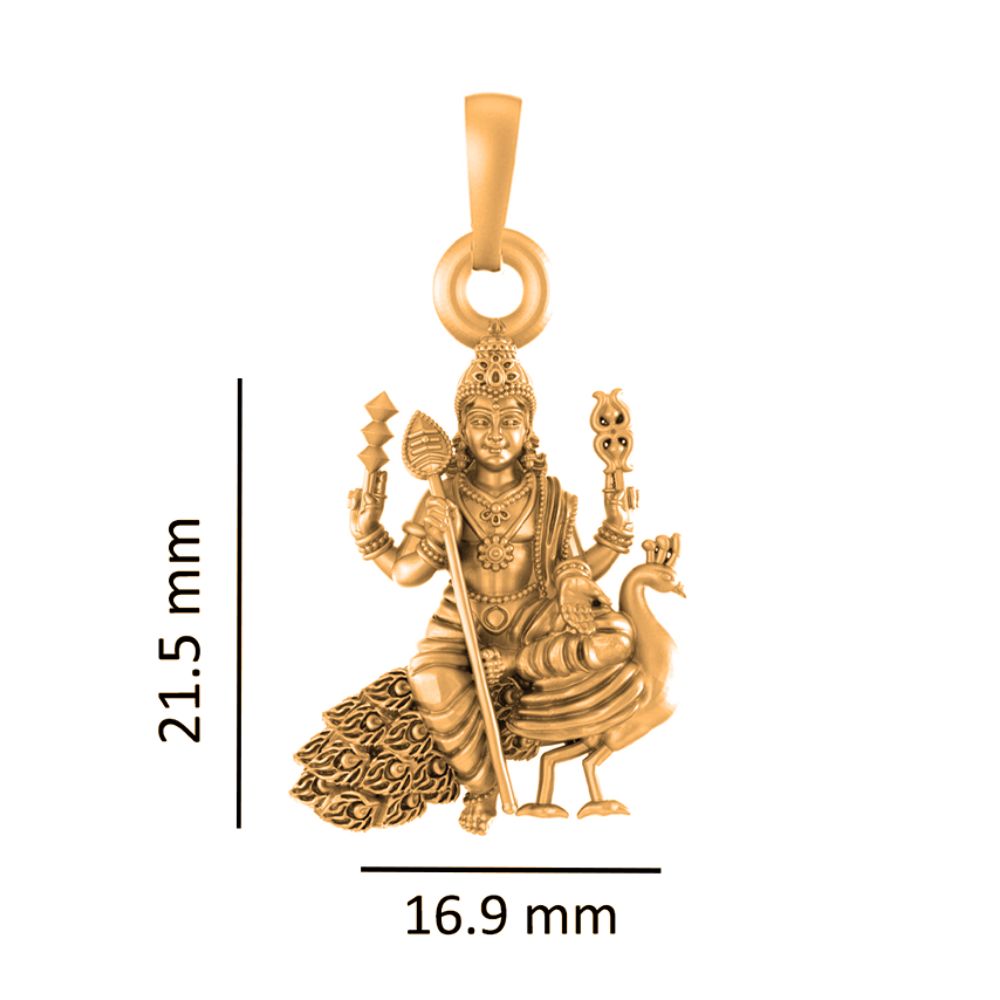 22 CT Gold Plated Silver (92.5% purity) God Kartikeya Pendant for Men and Women