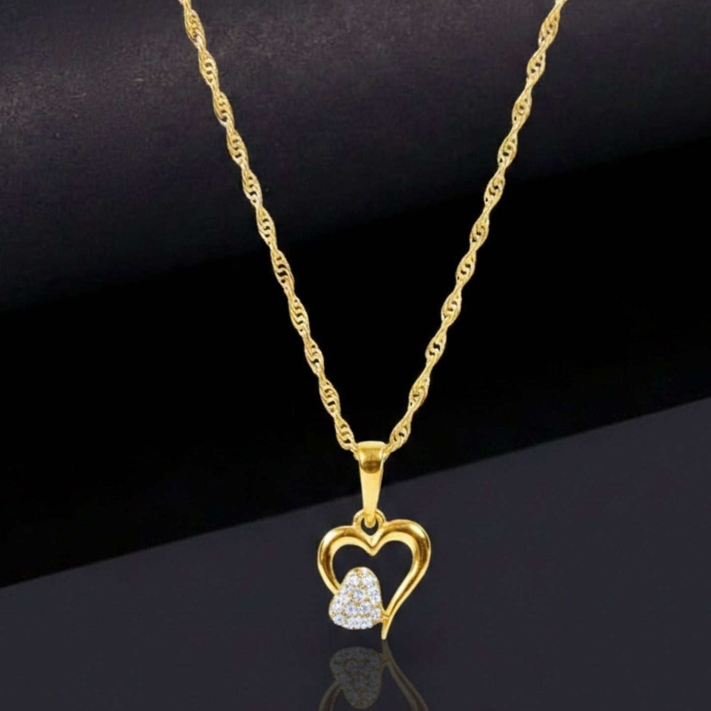 22CT Gold Plated Silver 92.5 Purity Heart Pendant with Rope Chain 18 Inches for Women by Akshat Sapphire PSR0514_Gold